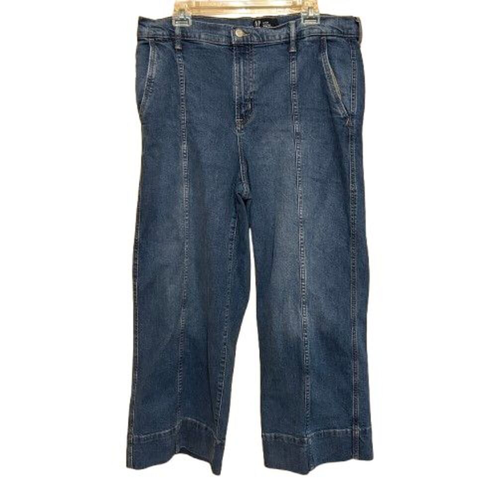 Gap High Rise Wide Leg Crop Jeans Womens Size 16 33R Blue Stretch Denim